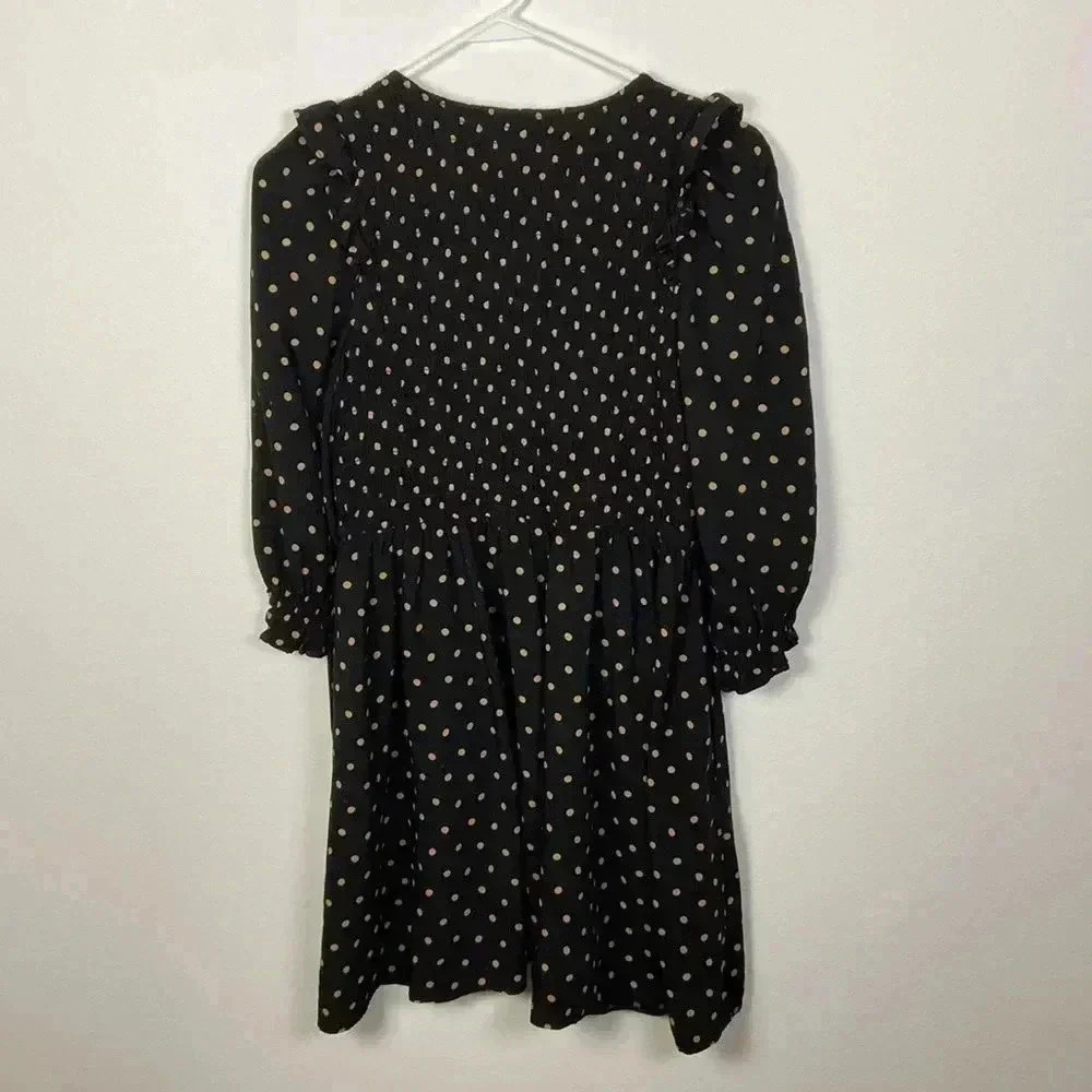 Madewell Women's XXS Black Tan Polka Dot 3/4 Sleeve Above Knee Dress Casual - Picture 6 of 9